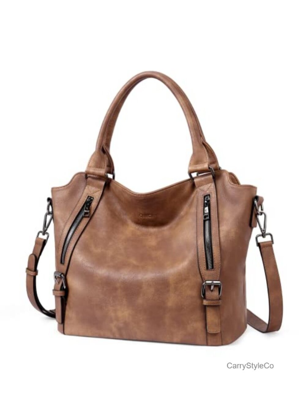Large Vegan Leather Hobo Bag Multi-Pocket Shoulder Crossbody Purse